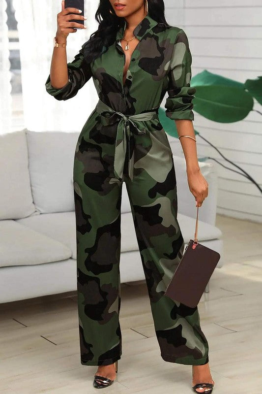 Army Green Camouflage Print Jumpsuit
